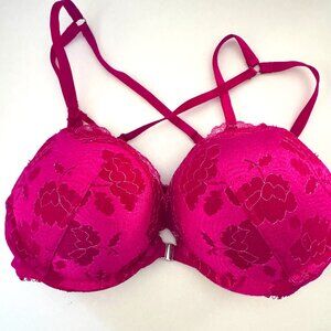 Victoria's Secret Plunge Push Up Bra Hot Pink Lace Size 36C